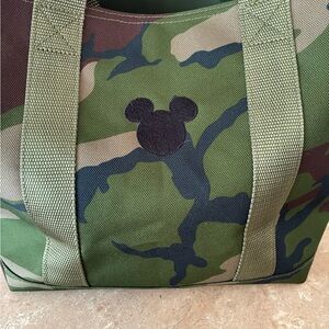 L.L. Bean Green Camouflage Canvas Tote with Black Mickey Patch NwT